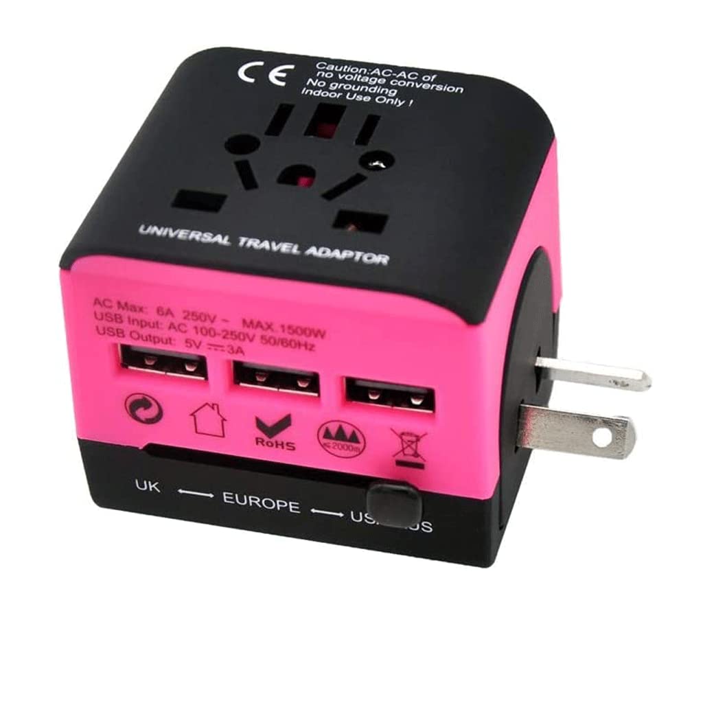Adaptador de Viaje Universal con 3 Puertos de Carga USB Adaptador de Corriente Internacional para Europa Reino Unido EE. UU. AU Asia 224 países