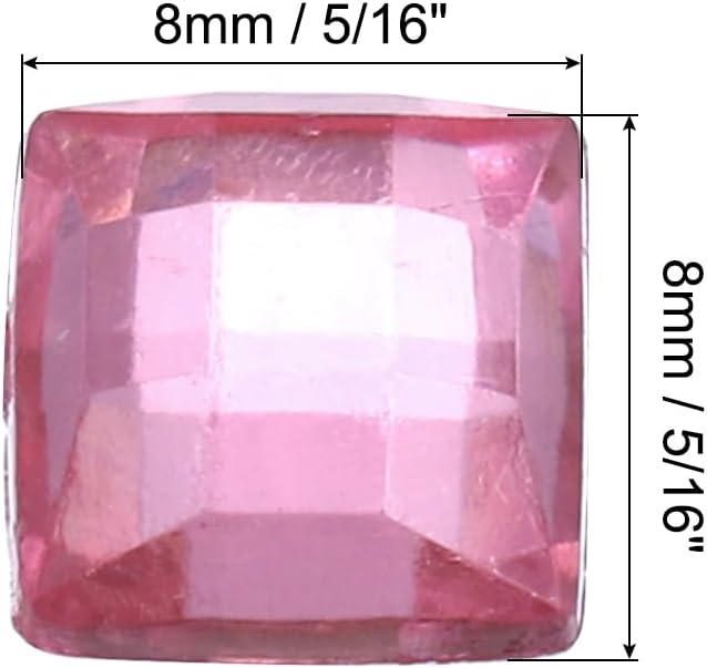 MECCANIXITY 100 Pcs 8mm Flat Back Acrylic Square Gems Rhinestones, Square Acrylic Diamond Gems for Crafts Face Painting Costume Jewelry Making Red Pink image 2