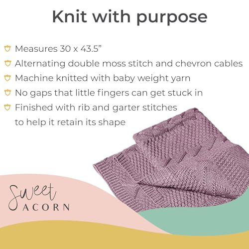 Image of Knit Baby Blanket in Cable Pattern, Organic Cotton Blankets for Crib or Stroller, Receiving Blankets - Lilac Purple