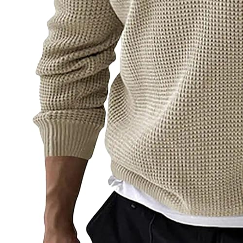 Men's Lapel Button Knitted Pullover Classic Long Sleeve Waffle Male Knit Sweater Casual Textured Knits Sweaters 6