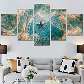 SIGNWIN 5 Panel Canvas Wall Art Aerial Beach...