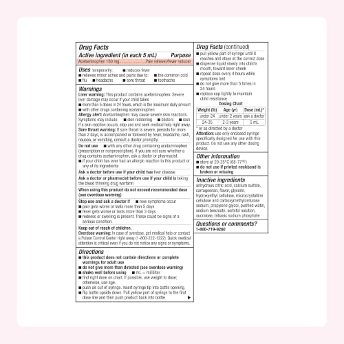Image of Amazon Basics Infants' Pain & Fever, Acetaminophen 160 mg per 5 mL, Suspension Liquid, Dye-Free Cherry Flavor, 2 fl oz (Pack of 1) (Previously Care)