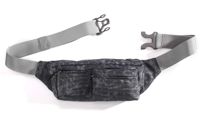 Fanny Pack Waist Bag with Multiple Pockets, Camouflage Black and Gray, Adjustable Belt Strap