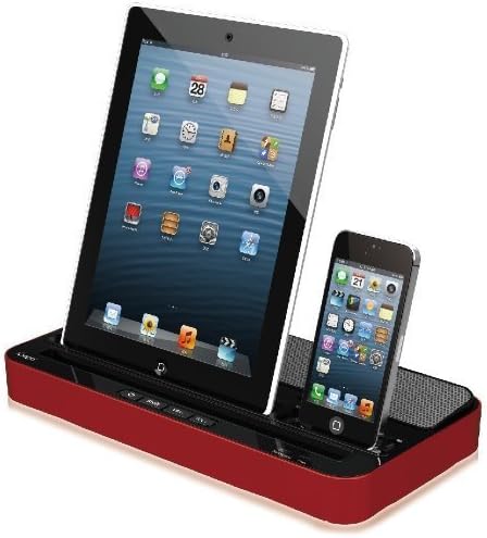 UltraGear Dual Docking Station Charging and Audio Stand Multipurpose Charge Stand with Speaker for iPhone 7/6/6s/5/4/4S iPad 2/3/4 iPod Touch Samsung Galaxy Note HTC Android Smartphone (Red)