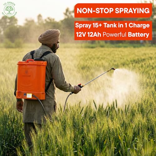Image of Yo Green Electric Operated 20 Litre Knapsack Sprayer 12V 12Ah Double Motor Pump High Pressure 20 Feet Spray Range Rechargeable Agricultural Spray Pump for Gardening & Sanitization (20 Liter -Orange)