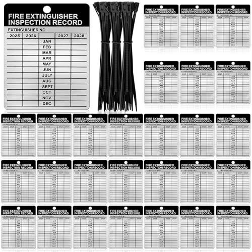 50 Set Aluminum Fire Extinguisher Tags 2025-2028 Metal Inspection Tags - 2.3 x 3 Inch, Indoor/Outdoor Monthly Inspection (50)