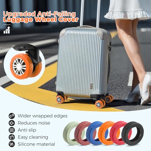 Image of 8Pcs Upgrade Luggage Wheel Covers,Essential Travel Accessories, Orange, Soft, Silent. Protect Luggage Wheels