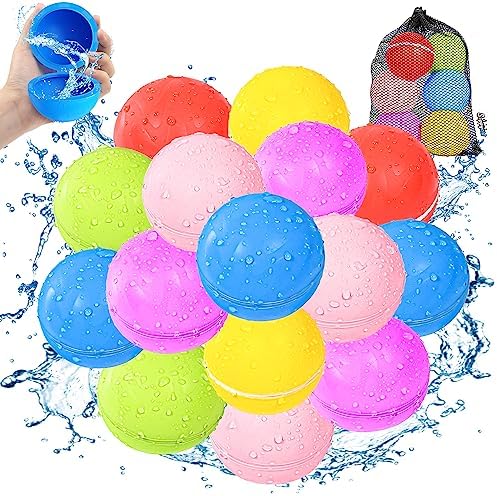 SOPPYCID Reusable Water Balloons, Magnetic Self Sealing Water Balls, Latex-Free Silicone Water Splash Bombs Quick Fill, Summer Water Toys for Kids Adults Outside Pool Party Games (15 Pack)