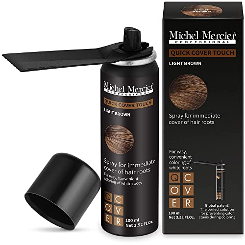 Michel Mercier Hair Root Touch Up Spray with Unique Applicator, Protects Hairline and Scalp Health, Fast and Easy Grey Hair Cover Up Concealer for Women and Men, Instant Gray Coverage (Light Brown)