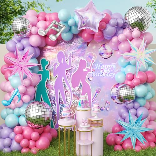 Image of JOGAMS169Pcs Kpop Music Hunter Balloons Arch Kit,Disco Balloon Arch Kit with Iridescent Star Music Note Disco Ball Balloons for Karaoke Songstar Fans Birthday Bachelorette Prom Party Decor