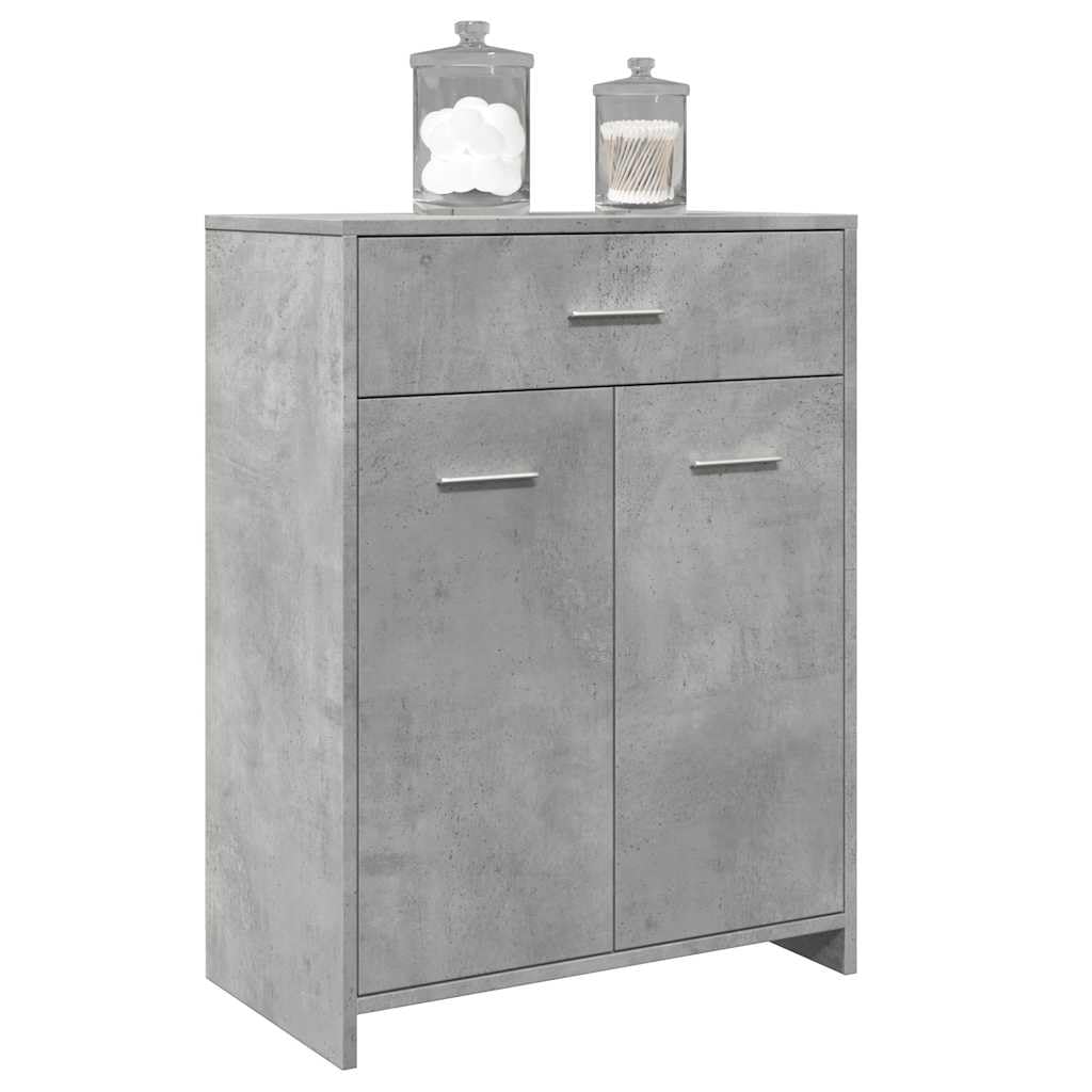 Armoire de Salle de Bain Gris Béton 60x33x80 cm Meuble de Rangement en Bois d'Ingénierie avec 1 Tiroir et 2 Portes Commode Robuste sur Pied pour Maison
