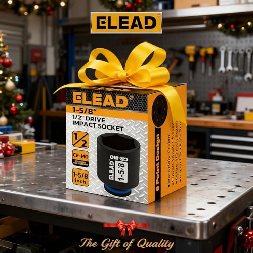 Image of ELEAD 1 /2 inch Drive Deep Impact Socket, 1-5 /8 inch SAE 6 Point 1 /2-inch Drive Impact Axle Nut Sockets, CR-MO Nut Socket Set, Oil Filter Sockets, Tools for Easy Removal of Axle Shaft Nuts