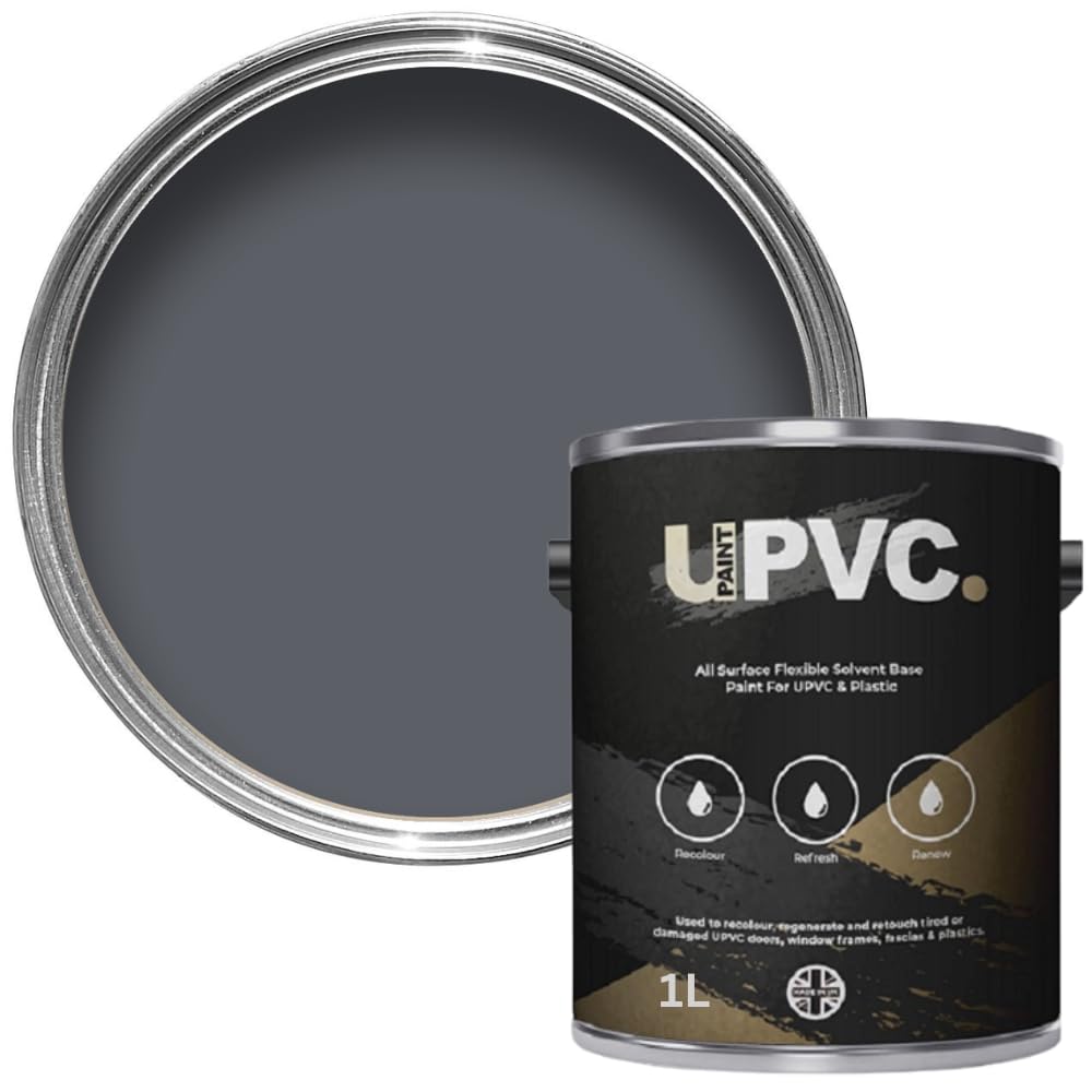upaintpvc - All-In-Once UPVC Plastic Paint - Windows - Doors - Frames - Conservatories - Fascia - Downpipes - Guttering | Semi Matt Finish - 1 Litre (Slate Grey Ral 7015)