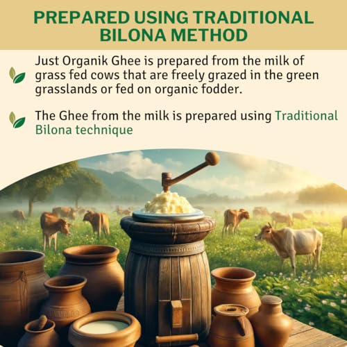 Image of JUST ORGANIK Traditional Bilona Ghee (500 ml) - certified organic Grass Fed Cow's Desi Ghee | Rich in Nutrients & Flavor | Boosts Immunity, Supports Digestion | Cow Ghee for Cooking & Ayurvedic Health