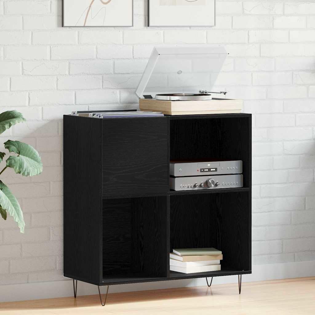 Hothingwell Mobile porta vinili in legno ingegnerizzato Rovere nero, scaffale dischi vinili con 4 ripiani e gambe in acciaio, 85 x 38 x 89 cm