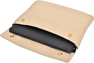 حافظة لاب توب من الجلد مقاس 15 - 15.6 بوصة مع جيب قلاب ومشابك كبس مغناطيسية اكسيليريت | شنطة بتصميم رفيع متوافقة أجهزة ماك بوك واللاب لون بيج فاتح للبالغين الجنسين