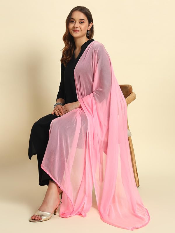 Image of Soft Colors Women's Chiffon Dupatta with Stylish Lace Border