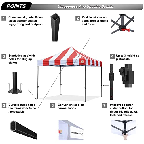 Image of ABCCANOPY Heavy Duty Easy Pop up Canopy Tent with Sidewalls 10x10,Strip red