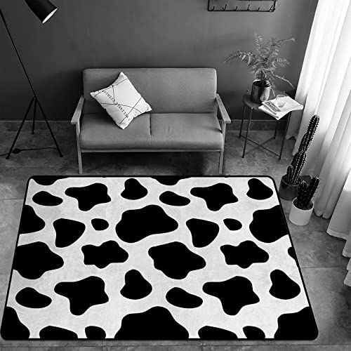 Image of Washable Area Sponge Rug Pad for Kids Girls Bedroom Living Room Cow, Wild Animals Fur Cattle Skin Plain Black Spots Non-Slip Carpet Super Soft Extra Thick Bathroom Dorm Home Indoor Small Floor Rugs