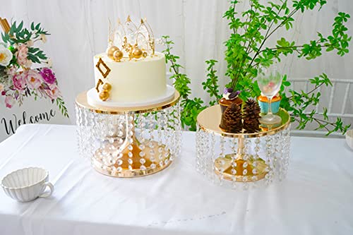 Lanlong Cake Stand For Dessert Table 12 Inch Gold Crystal Pendants Metal Cake Stand Serves As A Round Dessert Cupcake Display Plate For Table, Wedding, Party, Event #TOP4