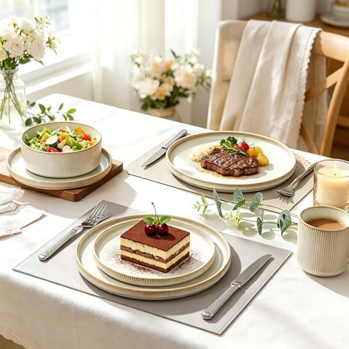 MONITO Ceramic Dinnerware 16 Pieces Dinner Set，10.6in Stoneware Plates and Bowls Sets, Highly Chip and Crack Resistant | Dishwasher & Microwave Dishes set,Gift, Bonbon Beige by MONITO - Image 2