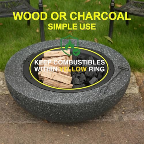 Image of Outdoor Concrete Round Fire Pit,Large Wood Burning Firepit-35 Black | FirePits for Outside ,MGO Cement Material, Barbecue Large grill net,Family S'mores Fun,for Patio Garden Backyard Gatherings