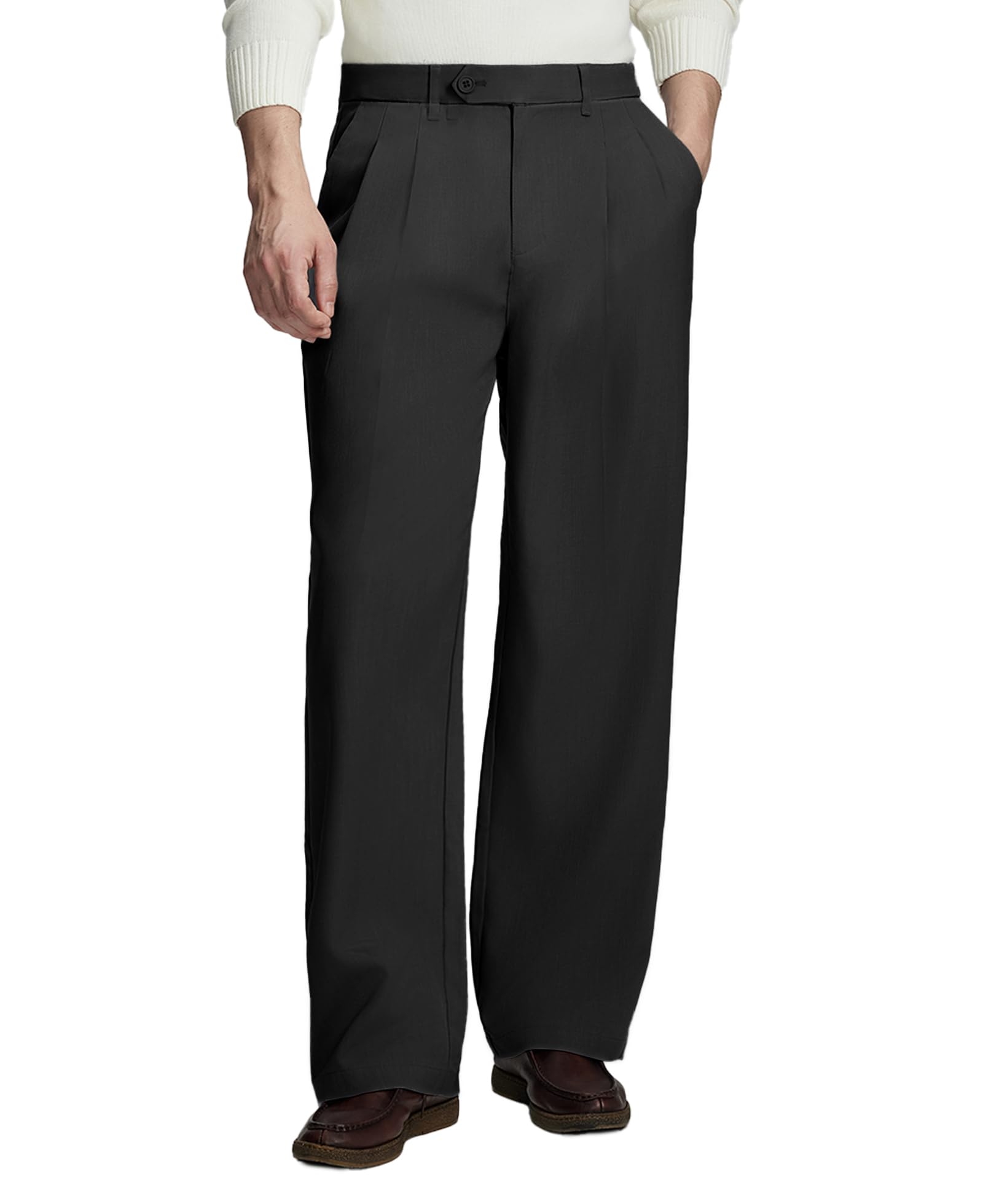 SuscludeMens Casual Dress Pants Old Money Pleated Baggy Wide Leg Vintage Relaxed Fit Slacks Work Office Trousers