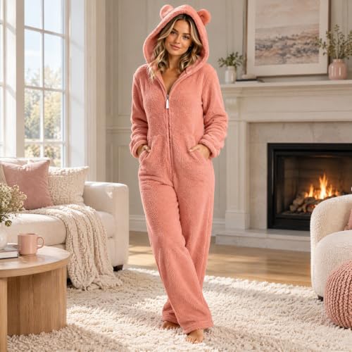 BAOQIN Adult Onesie Pajamas Women Fleece Warm Cute Fuzzy Hooded Pajama Orange #2 XL - image 3