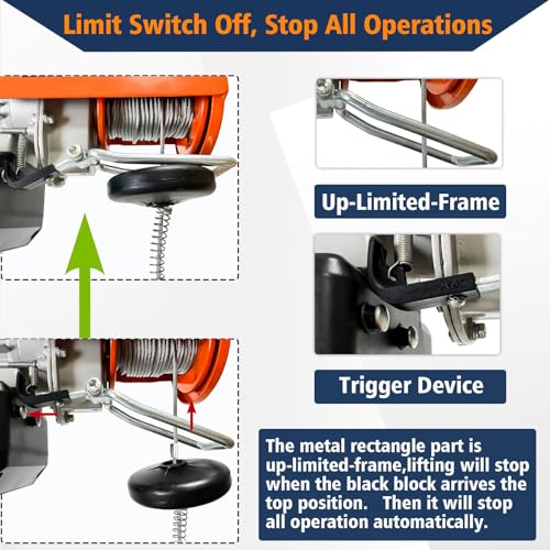 YATOINTO Electric Hoist Wireless Remote Control 880 LBS Lift Garage Hoist Emergency Stop Switch Electric Winch Zinc-Plated Steel Hoist for Garage Ceiling Crane Overhead - Thumbnail 3