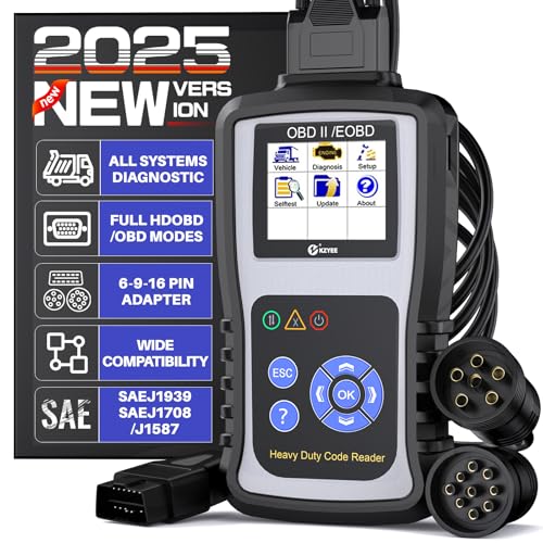 KZYEE KC601 Heavy Duty Truck Scanner, All System Diesel Scanner Diagnostic Tool with Live Data/DTC for J1587/J1708 J1939 Trucks, Fits for Cummins, Detroit, Freightliner, Volvo, Caterpillar, Paccar etc