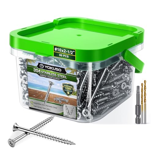 Image of #10 x 2-1 /2 inch Stainless Steel Wood Screws - 304 Stainless Steel Exterior Deck Screws (80 PCS), Corrosion & Rust Resistant, T25 Torx Flat Head for Outdoor Wood,Fence & Marine (3 Driver Bits Included)