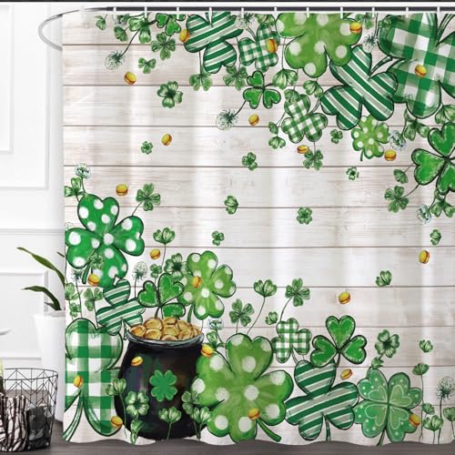 Baccessor Happy St.Patrick's Day Shower Curtain,Lucky Green Shamrock Clover Shower