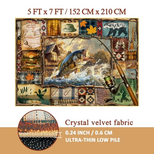 Tapete rústico para sala 5x7 ft con diseño de pesca miniatura 6