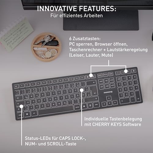 CHERRY KW 9100 Slim, kabellose Tastatur, Französisches Layout, AZERTY Tastatur, wahlweise Bluetooth- oder Funkverbindung… – Ansicht 6