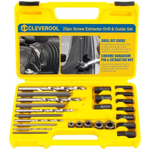 CLEVEROOL Broken Bolt Extractor, 25-Piece Drill Bit