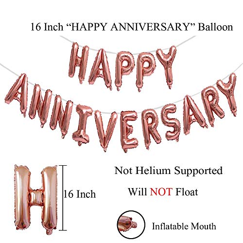 Image of AMFIN Happy Anniversary Balloons for Decoration Anniversary Celebration Balloons Bedroom, Room Decorating Items Marriage Theme Decorative Foil Balloons for Anniversary - Rose Gold