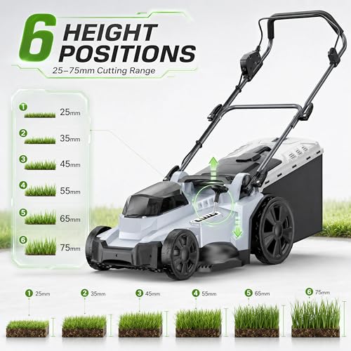 Image of 40V Cordless Lawn Mower, 17 inch Walk Behind Electric 4.0 Ah Battery Powered Lawnmower, with 50L Grass Bag, Brushless Motor, 6 Adjustable Cutting Heights, for Garden /Patio /Yark /Lawn - White