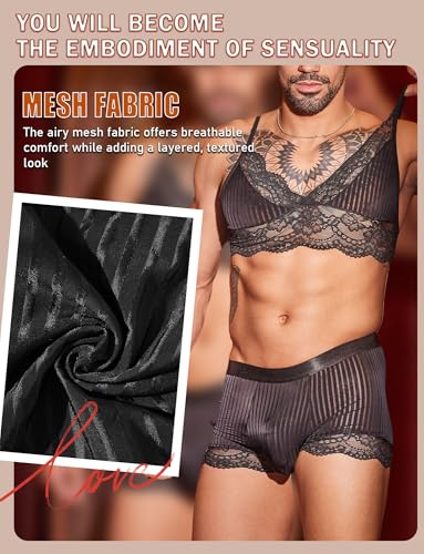 FEOYA Sexy Dessous Set Herren Unterwäsche Spitzen BH Top Slip Männer Schlafanzug Crossdresser Nachtwäsche Lingerie Pantys