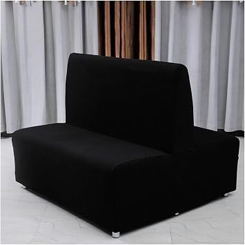 Armless Sofa Card Seat Cover,Jacquard Fleece Small Futon Cover,Stretch loveseat Couch Bed Covers with Elastic Bottom for Restaurant Cafe barBlack,Double-Sided seat