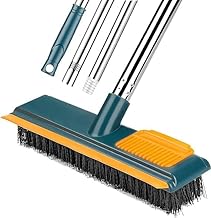 Stainless Steel Floor Cleaner Mop Brush Swiper with Strong Bristle | 2 in 1 Scrape Floor Scrubbing Brush with Long Handle | Tile Cleaner Broom for Kitchen (Green)