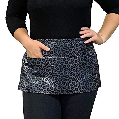 Black Leopard Waitress Apron For Servers - 3 Pockets Half Waist Aprons Restaurant Coffee Shop Vendor Teacher Gardening #TOP6