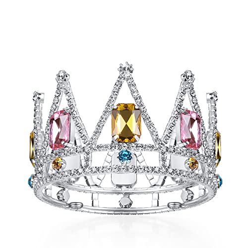 Lovelyshop Pet Series Pink&Yellow Diamonds Sliver Plated Triple Full Round Dog/Cat Crown For Royal Family Costume Hair Accessories #TOP3