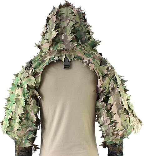 XIAOMAIDAM Sniper Ghillie Viper Hood z laserowo wyciętymi liśćmi 3D, taktyczny kombinezon ghillie, podkład do gry wojennej, polowania, airsoftu, płaszcza snajperskiego
