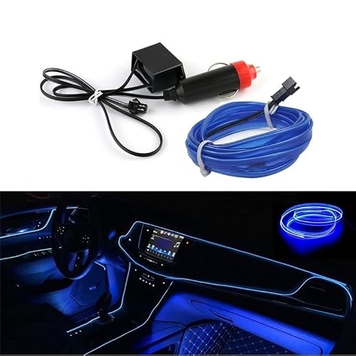 Tira luminosa LED 12V azul efecto neón flexible 1 metro iluminación ambiental para decoración coche interior tablero de instrumentos con enchufe encendedor de cigarrillos