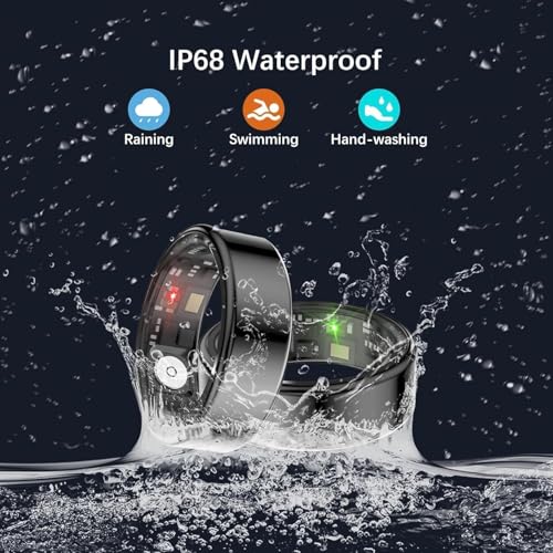 Anello intelligente sottile per gli uomini, 24/7 cardiofrequenzita monitor del sonno dell'ossigeno del sangue, IP68 Tracker di fitness impermeabile con app, nessuna sottoscrizione, passaggi di traccia