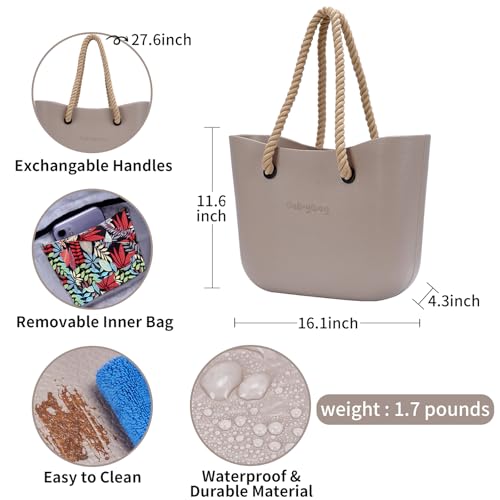 Bolso tote de goma con asas de cuerda y correa de cuero sintético miniatura 6