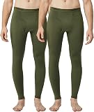 LAPASA Herren Innenfleece Thermo Unterhose, warme Funktionsunterwäsche Thermohosen M10, Dunkelgrün meliert (2 Pack), XL