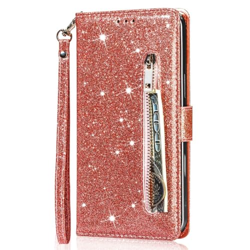 Protection portefeuille iPhone 12 Pro or rose avec fermeture éclair