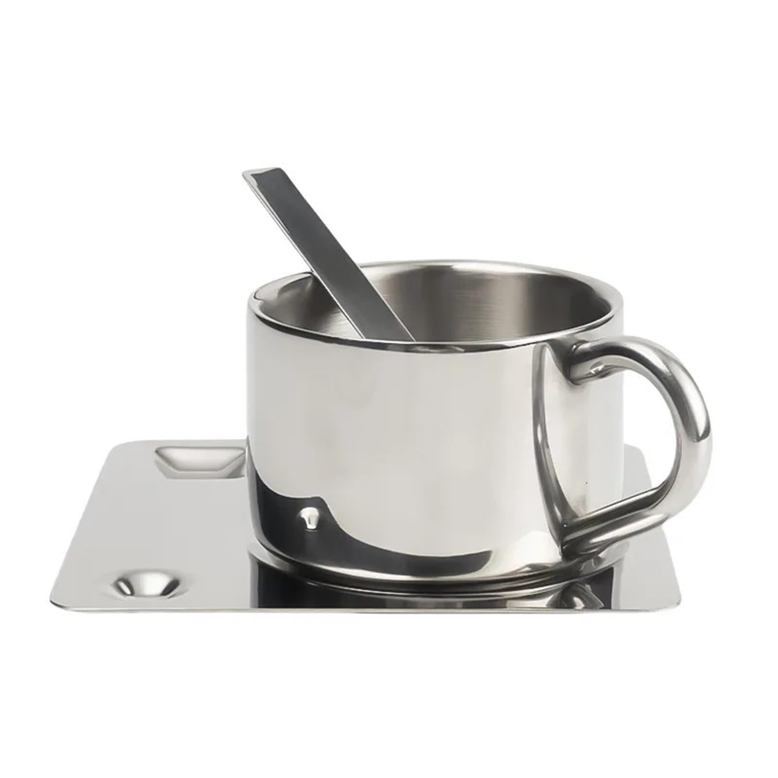 Juego de tazas café acero inoxidable 304, taza Simple, leche resistente al calor con platillo, cuchara, vajilla, 175ML Para café y bebidas