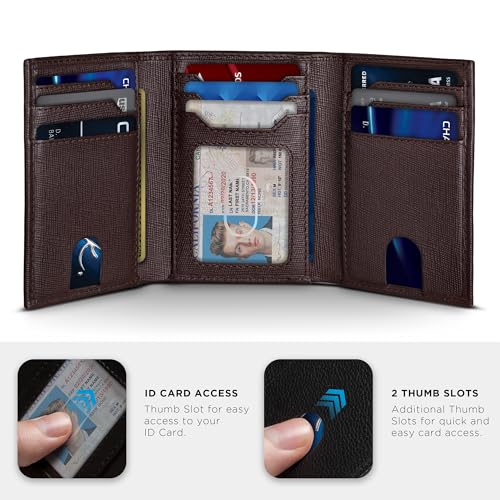 Image of SERMAN BRANDS Trifold Wallet for Men - RFID Blocking Full Grain Leather, 11 Card Slots & ID Window, Slim Everyday Carry, Durable Stitching, Gift for Him